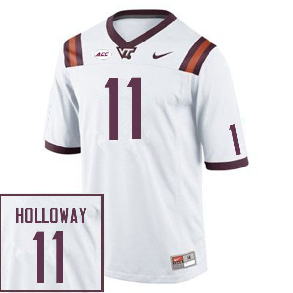 Men #11 Tucker Holloway Virginia Tech Hokies College Football Jerseys Sale-White